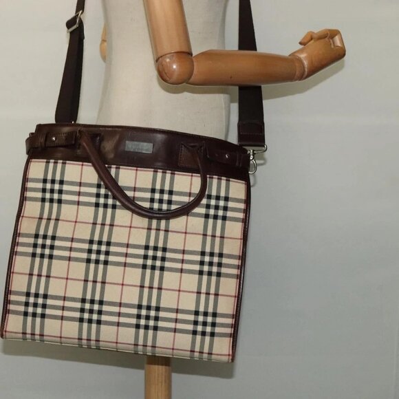 BURBERRY Nova Check Hand Bag Canvas 2way Beige Auth - Picture 1 of 16